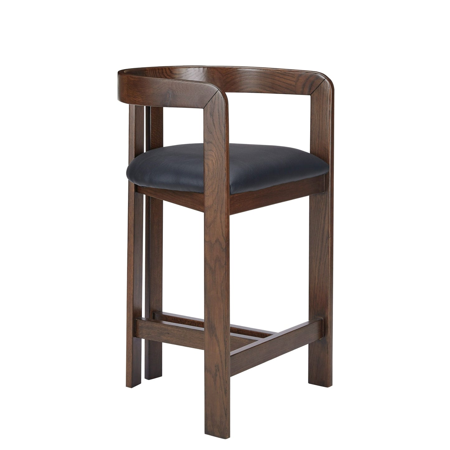 Belton - Modern Black Vegan Leather + Brown Oak Counter Chair