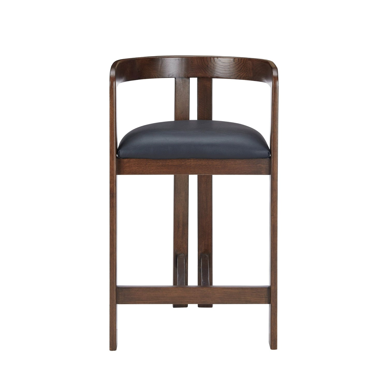 Belton - Modern Black Vegan Leather + Brown Oak Counter Chair