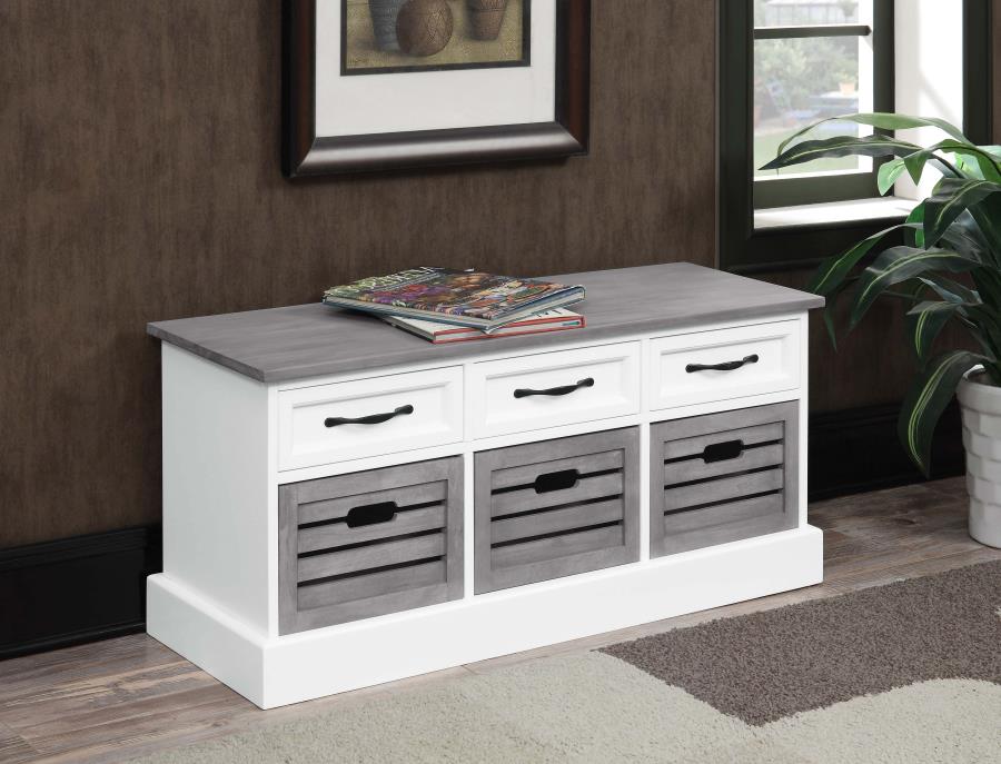 Alma 3-drawer Storage Bench White and Weathered Grey 501196