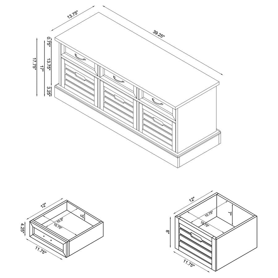 Alma 3-drawer Storage Bench White and Weathered Grey 501196