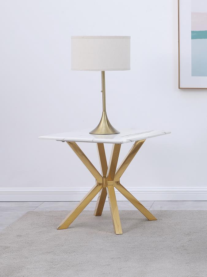 Visalia Faux Marble Top Stainless Steel End Table Gold 710217
