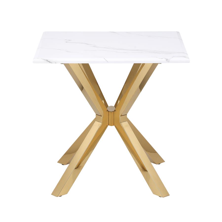 Visalia Faux Marble Top Stainless Steel End Table Gold 710217