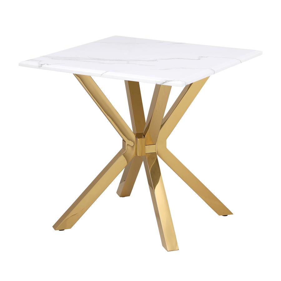 Visalia Faux Marble Top Stainless Steel End Table Gold 710217