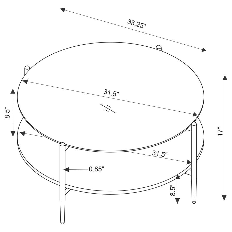 Jonelle Round Glass Top Coffee Table White Marble Shelf Gold 710338