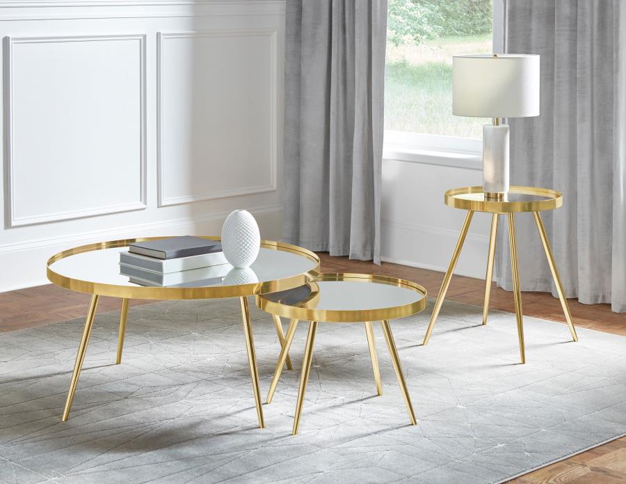 Kaelyn Round Mirror Top End Table Gold 723917