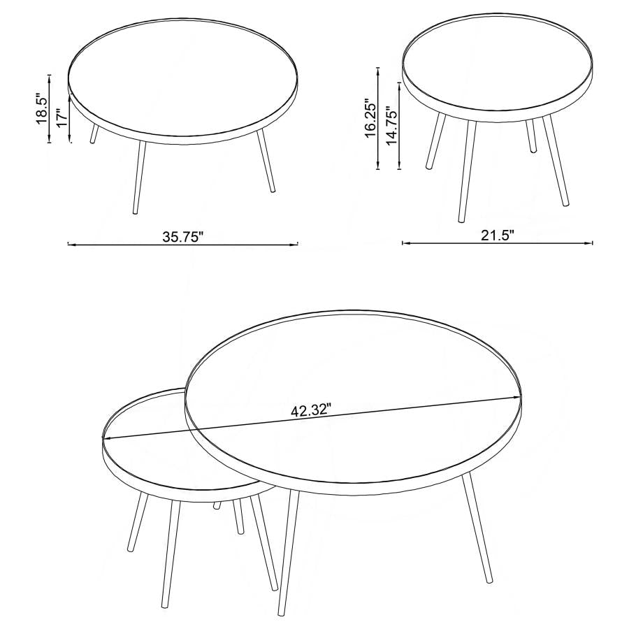 Kaelyn 2-piece Round Mirror Top Nesting Coffee Table Gold 723918