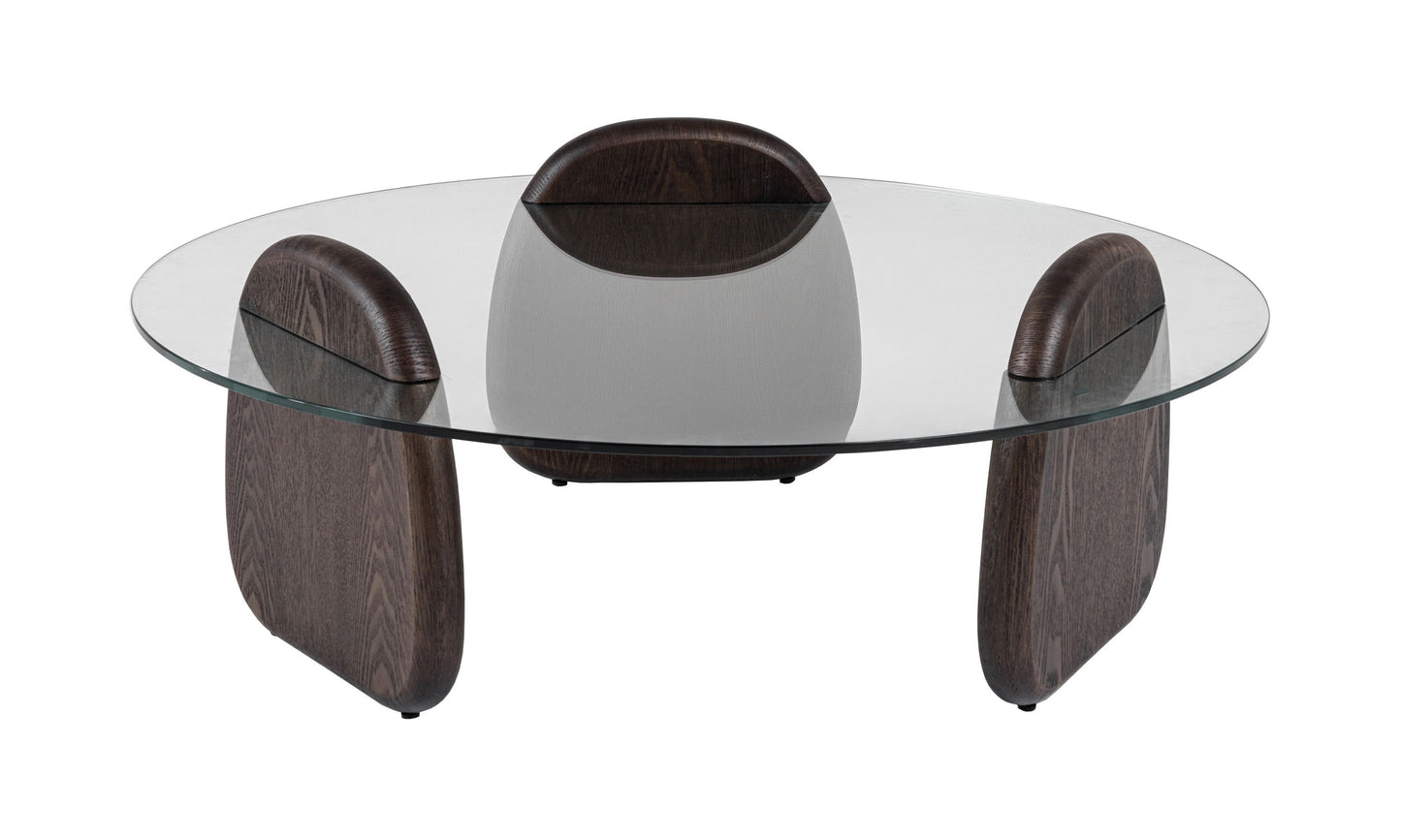 Buxtonv - Mid-Century Modern Glass + Dark Walnut Coffee Table