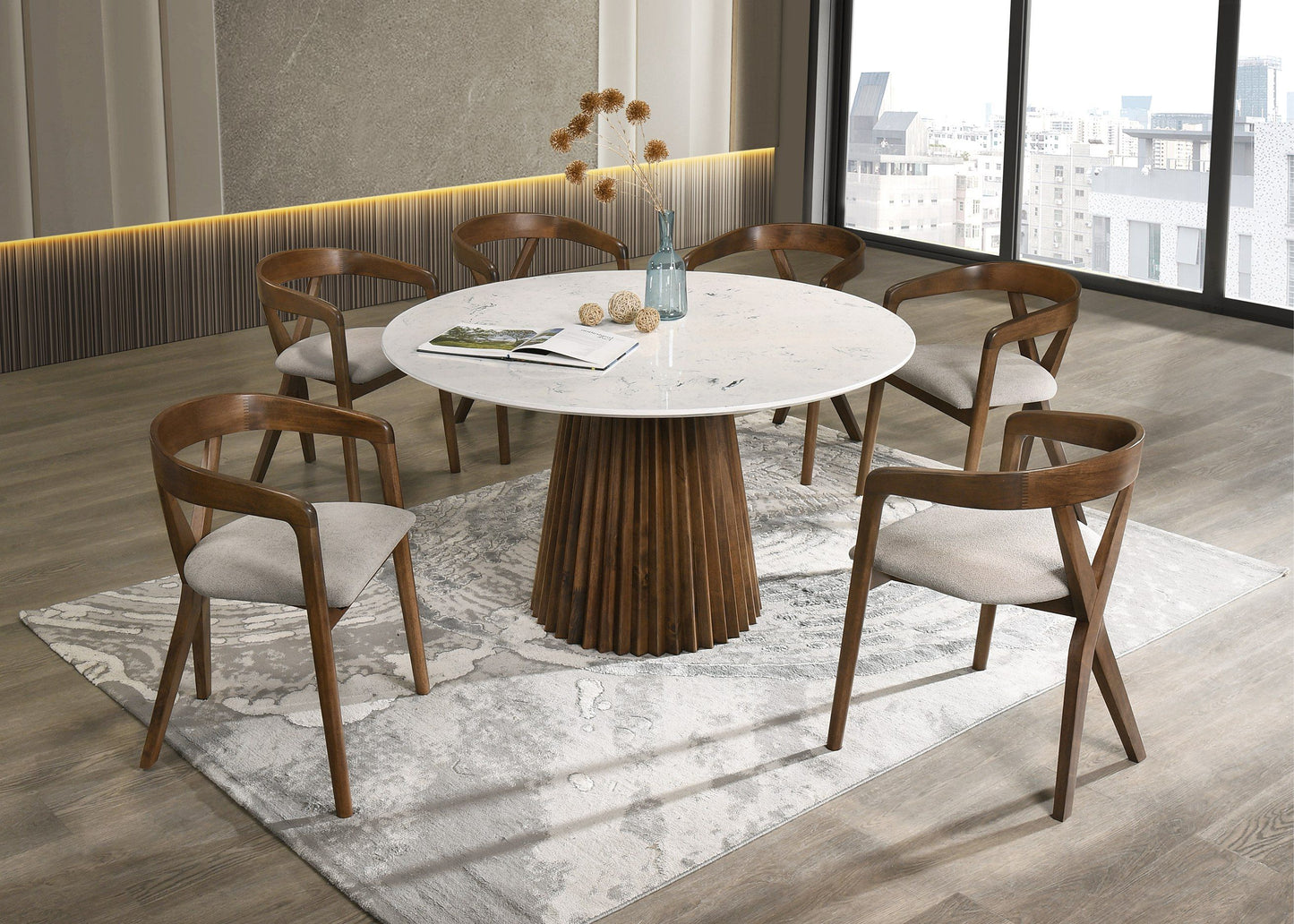 Weiss - Mid-Century Modern Light Brown Fabric + Walnut Dining Chair