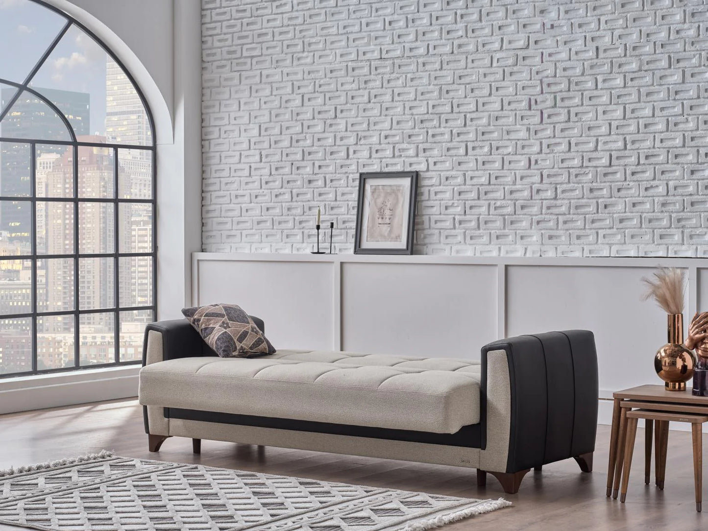 Dub Boss Cream-Black Sofa Bed