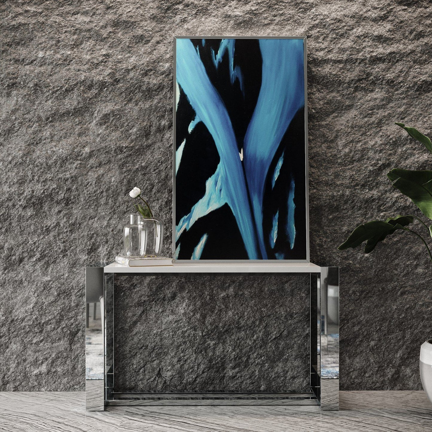 Fauna - Modern White High Gloss & Stainless Steel Console Table