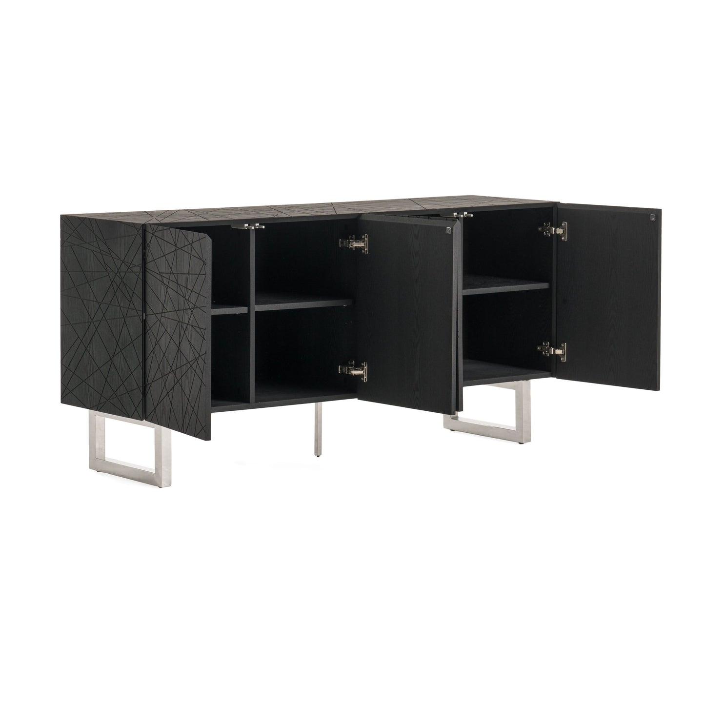 Modrest Kenda Modern Black Ash + Stainless Steel Buffet
