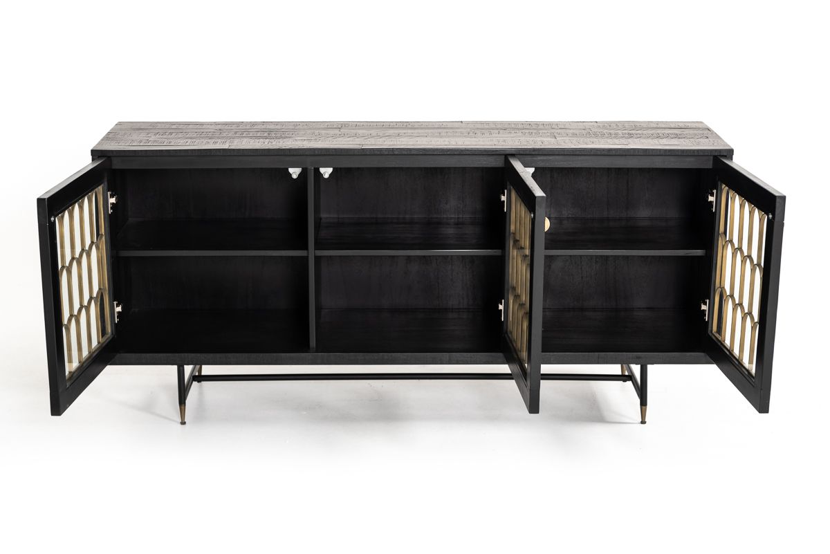 Natalie Modern Black Acacia & Antique Brass Buffet