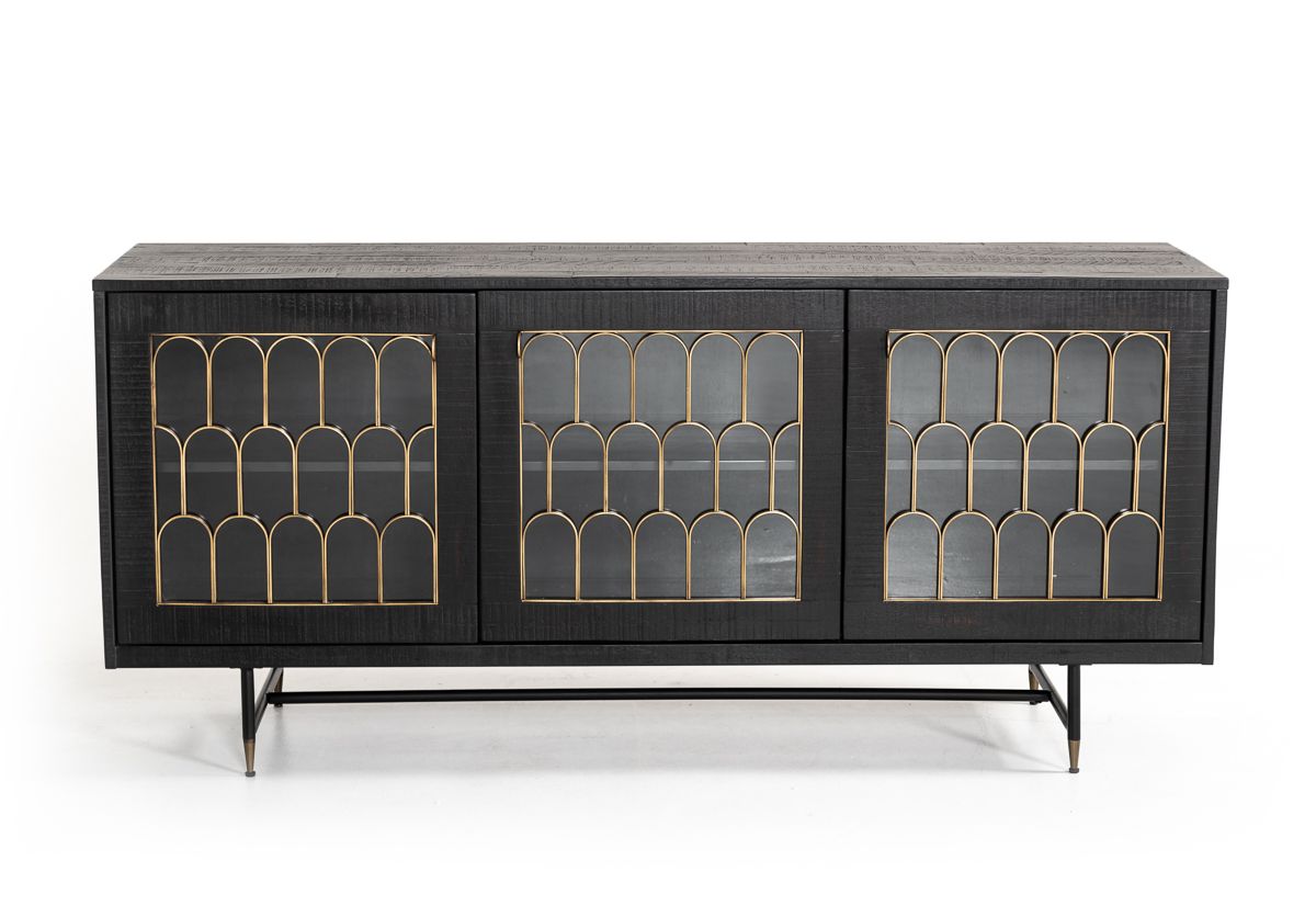 Natalie Modern Black Acacia & Antique Brass Buffet