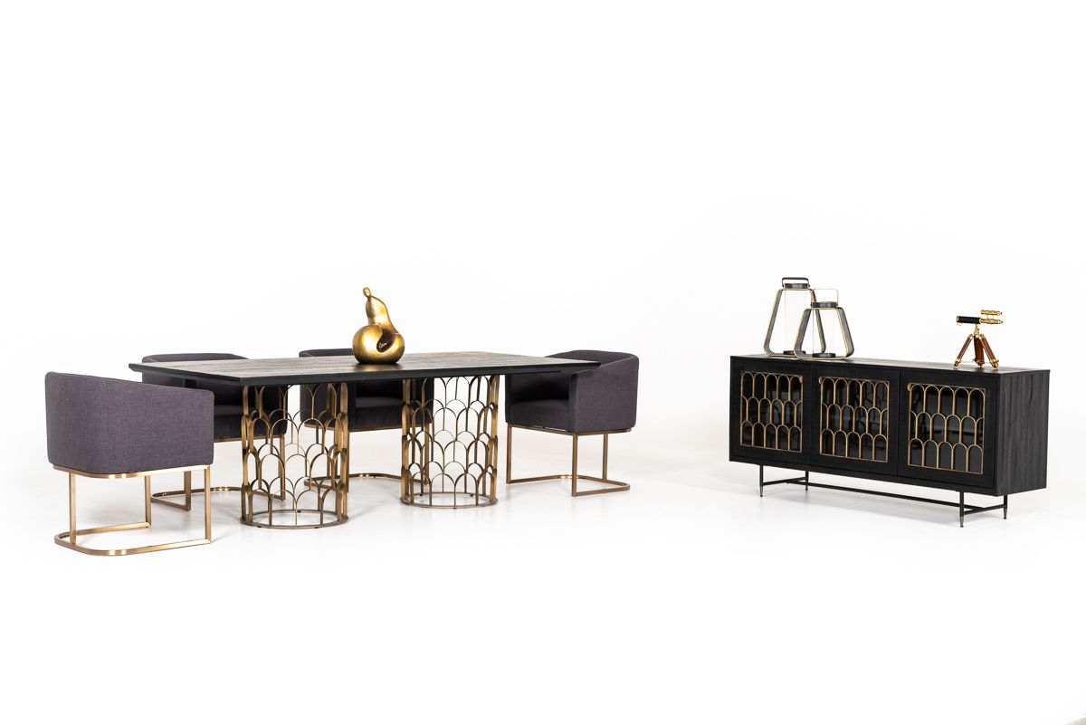 Natalie Modern Black Acacia & Antique Brass Buffet
