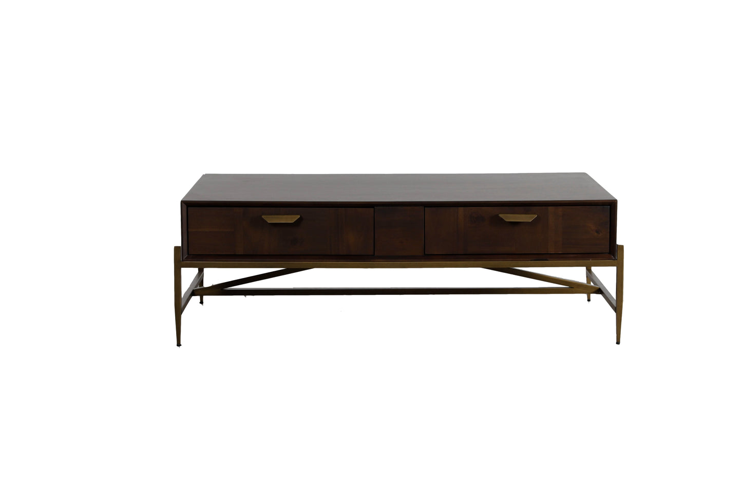 Shanev - Modern Acacia & Brass Coffee Table