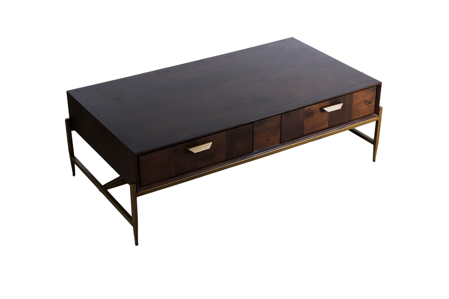 Shanev - Modern Acacia & Brass Coffee Table