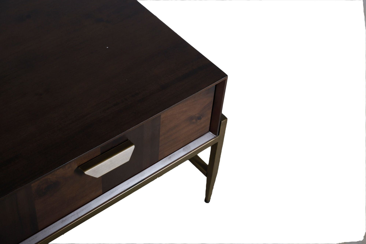 Shanev - Modern Acacia & Brass Coffee Table