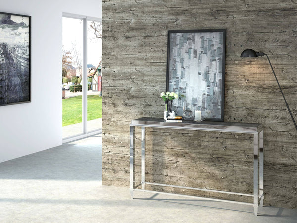 Agar Modern Glass & Stainless Steel Console Table