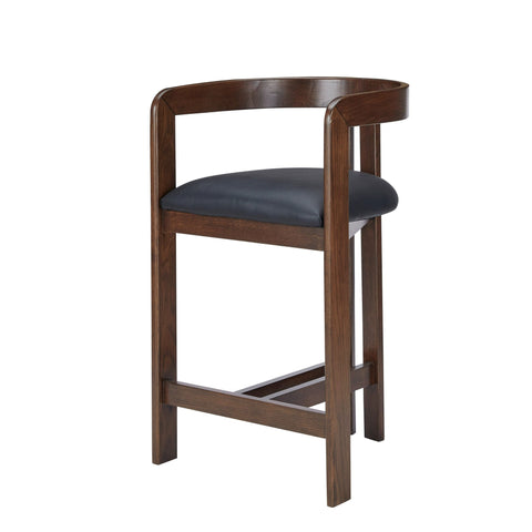 Belton - Modern Black Vegan Leather + Brown Oak Counter Chair