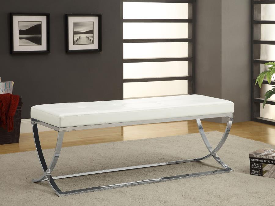 Walton Leatherette Upholstered Tufted Accent Bench White 501157