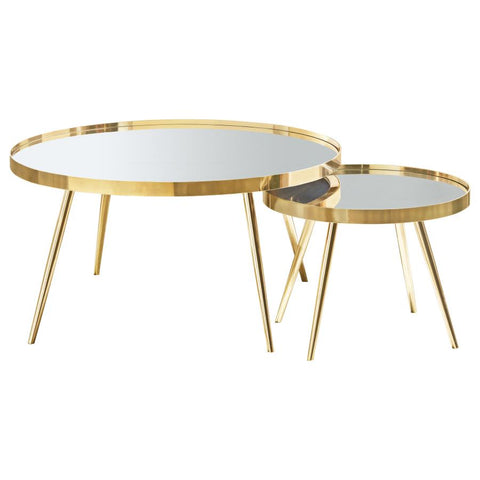 Kaelyn 2-piece Round Mirror Top Nesting Coffee Table Gold 723918