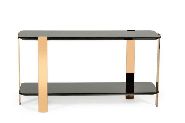 Leroy Modern Ebony & Rosegold Console Table