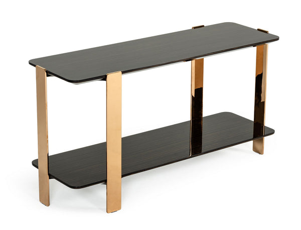 Leroy Modern Ebony & Rosegold Console Table