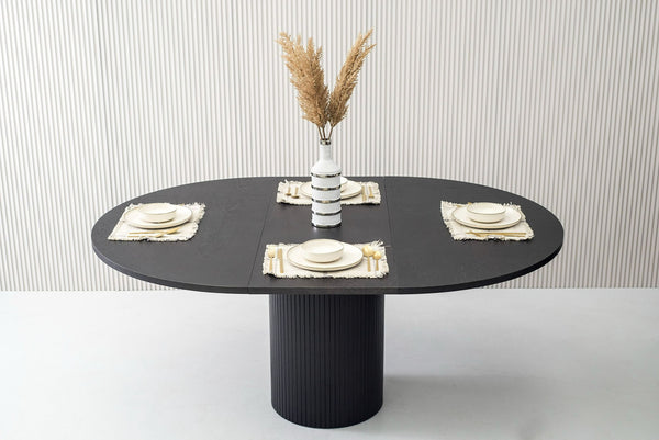 Miami - Modern Black Oak Round Dining Table With Extension