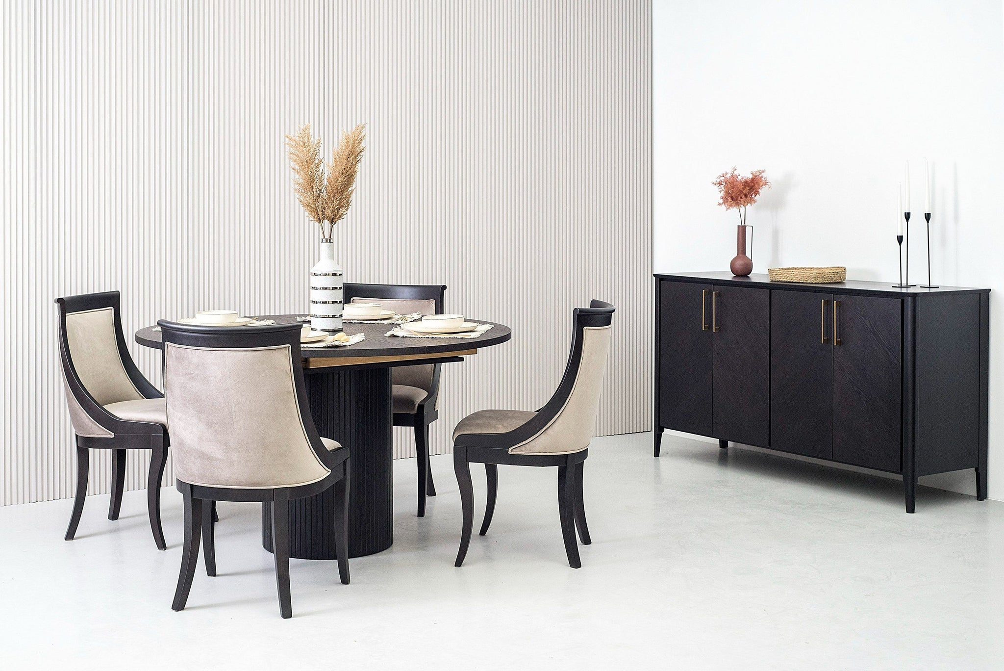 Miami - Modern Black Oak Round Dining Table With Extension