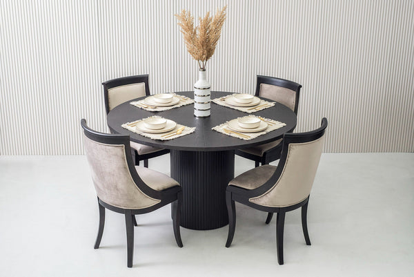 Miami - Modern Black Oak Round Dining Table With Extension