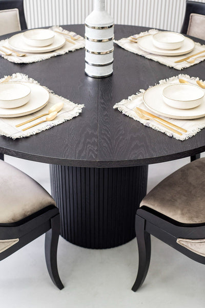 Miami - Modern Black Oak Round Dining Table With Extension