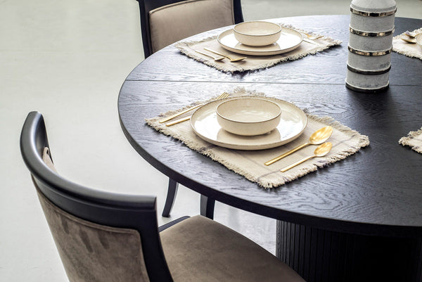 Miami - Modern Black Oak Round Dining Table With Extension