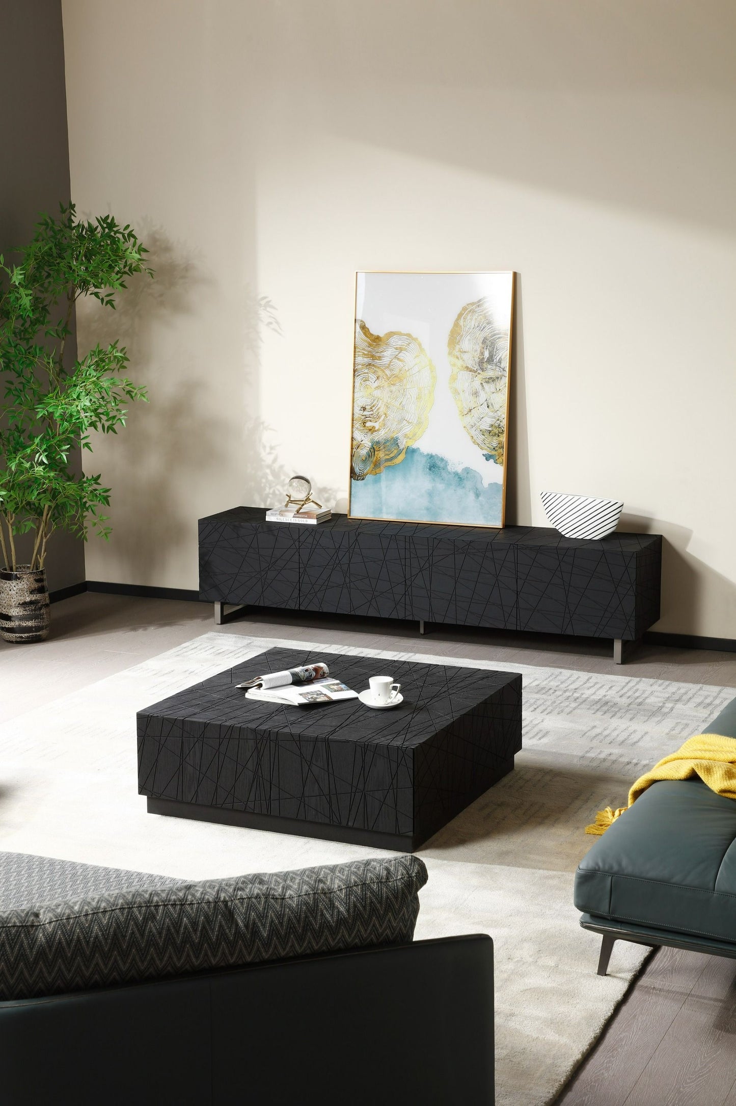 Modrest Kenda Modern Black Oak Square Coffee Table With Storage