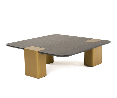 Haroldv - Modern Black Oak+ Brushed Gold Oak Square Small Coffee Table