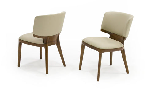 Stanley - Contemporary Beige Leatherette and Walnut Set of 2 Dining Chairs