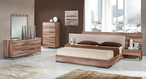 Nova Domus Matteo Italian Modern Walnut & Fabric Bedroom Set