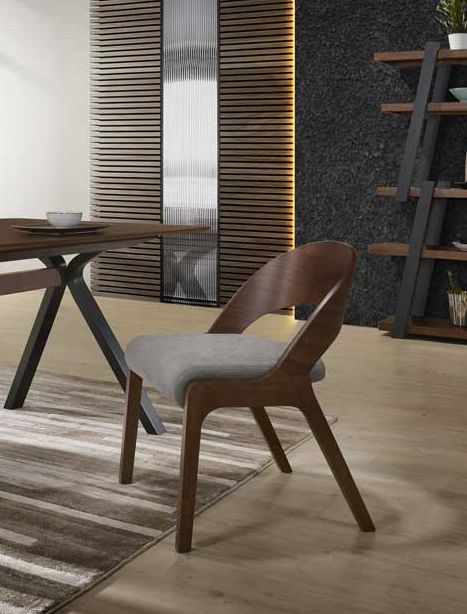 Runyon Modern Walnut & Grey Fabric Dining Chair (Set of 2)