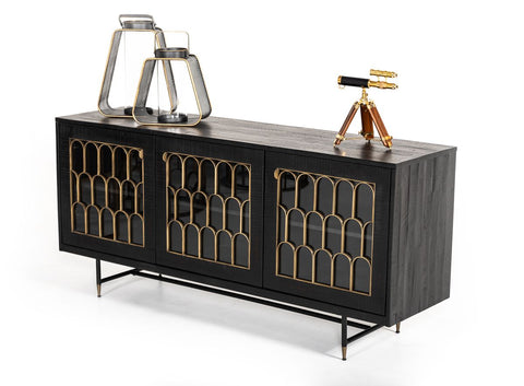 Natalie Modern Black Acacia & Antique Brass Buffet