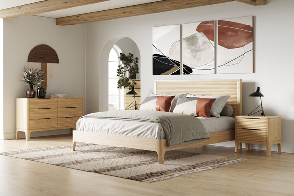 Seattle - Modern Natural Oak Queen Bed