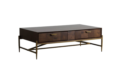 Shanev - Modern Acacia & Brass Coffee Table