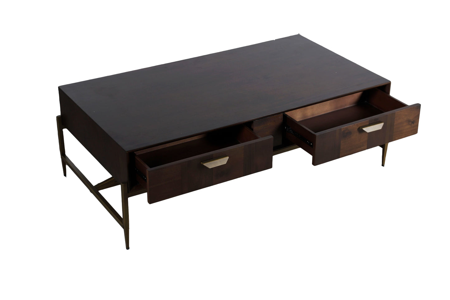 Shanev - Modern Acacia & Brass Coffee Table