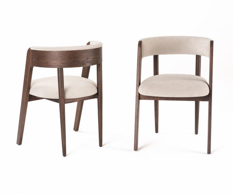 Vegas - Modern Beige Velvet + Walnut Oak Dining Chair (Set of 2)