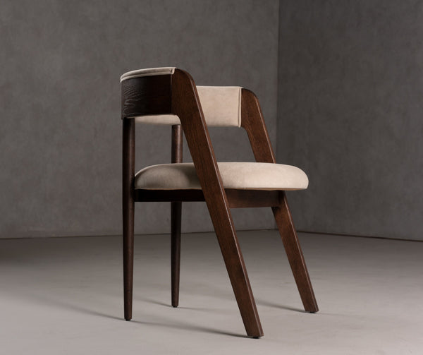 Vegas - Modern Beige Velvet + Walnut Oak Dining Chair (Set of 2)