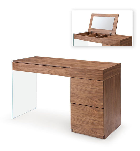 Volare - Modern Walnut Floating Glass Vanity with Mirror
