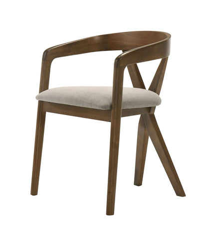 Weiss - Mid-Century Modern Light Brown Fabric + Walnut Dining Chair